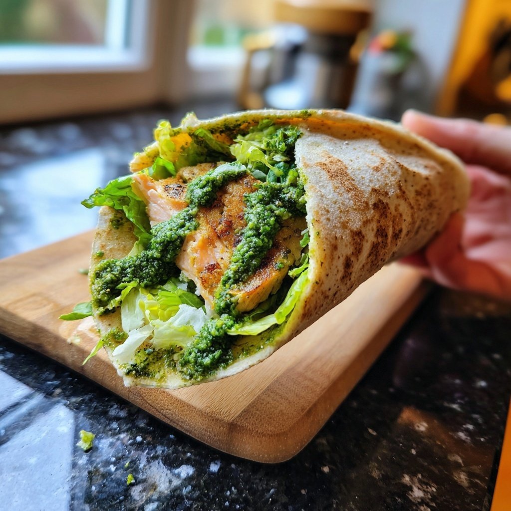 Basil Pesto Salmon Pita Wrap