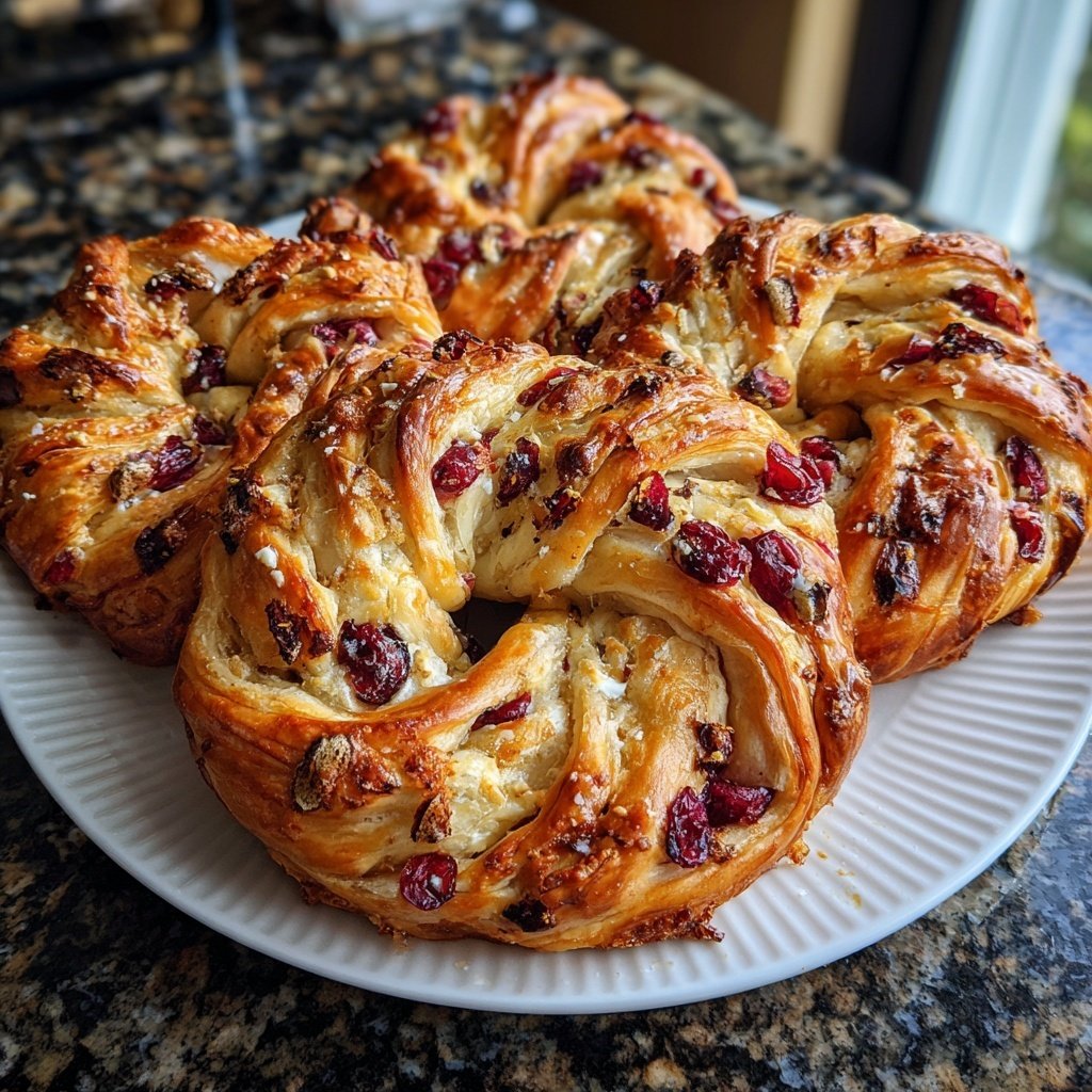 Cranberry Feta Puff Pastry Wreaths