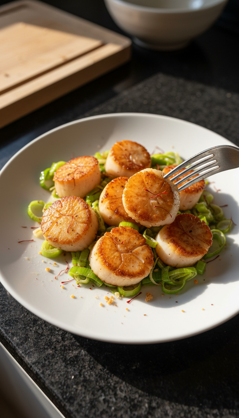 Saffron and Leek Seared Scallops