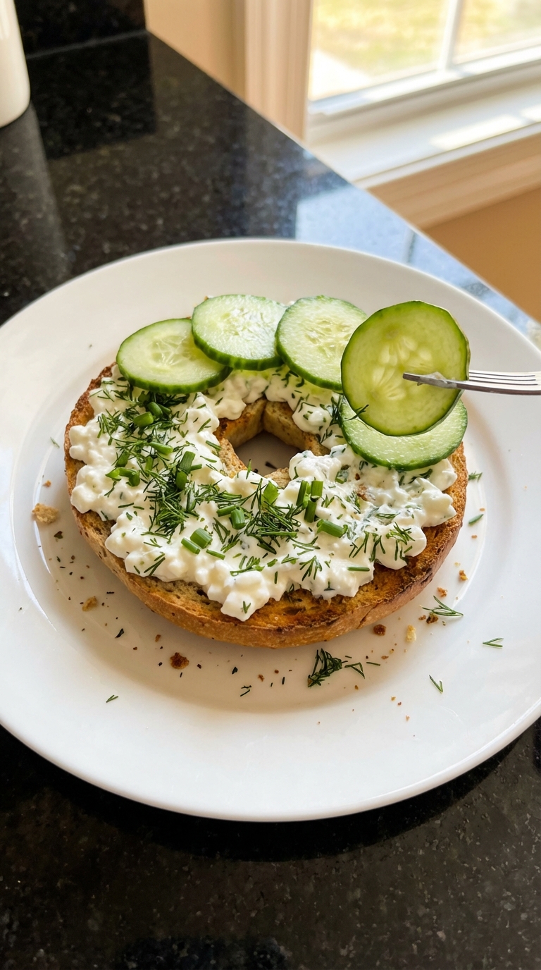 Herbed Cucumber Cottage Cheese Bagel